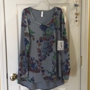L Lynnae LuLaRoe gray flowers shirt